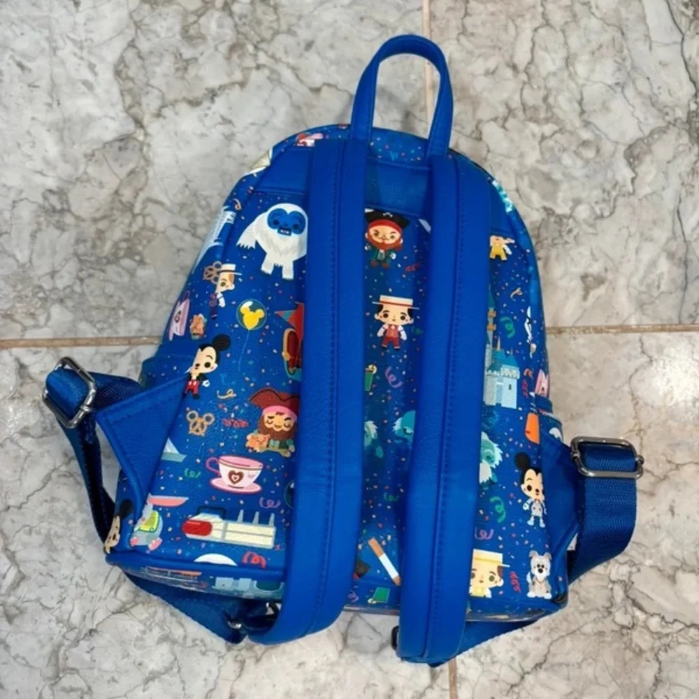 Disney Blue Kids Mini Backpack with Colorful Park Character Print